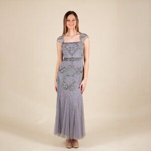 Adrianna Papell Maxi Prom Dress Lilac Beaded Retro 20s Gatsby Flapper Wedding